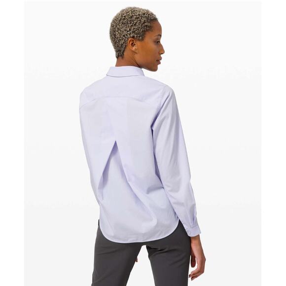 lululemon athletica Tops - Lululemon Full Day Ahead Button Up Classic Collared Cotton Serene Blue Size 2